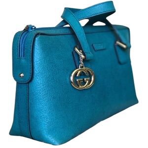 Gucci Teal Calf Leather Boston Bag Made in Italy. Comes with COA
